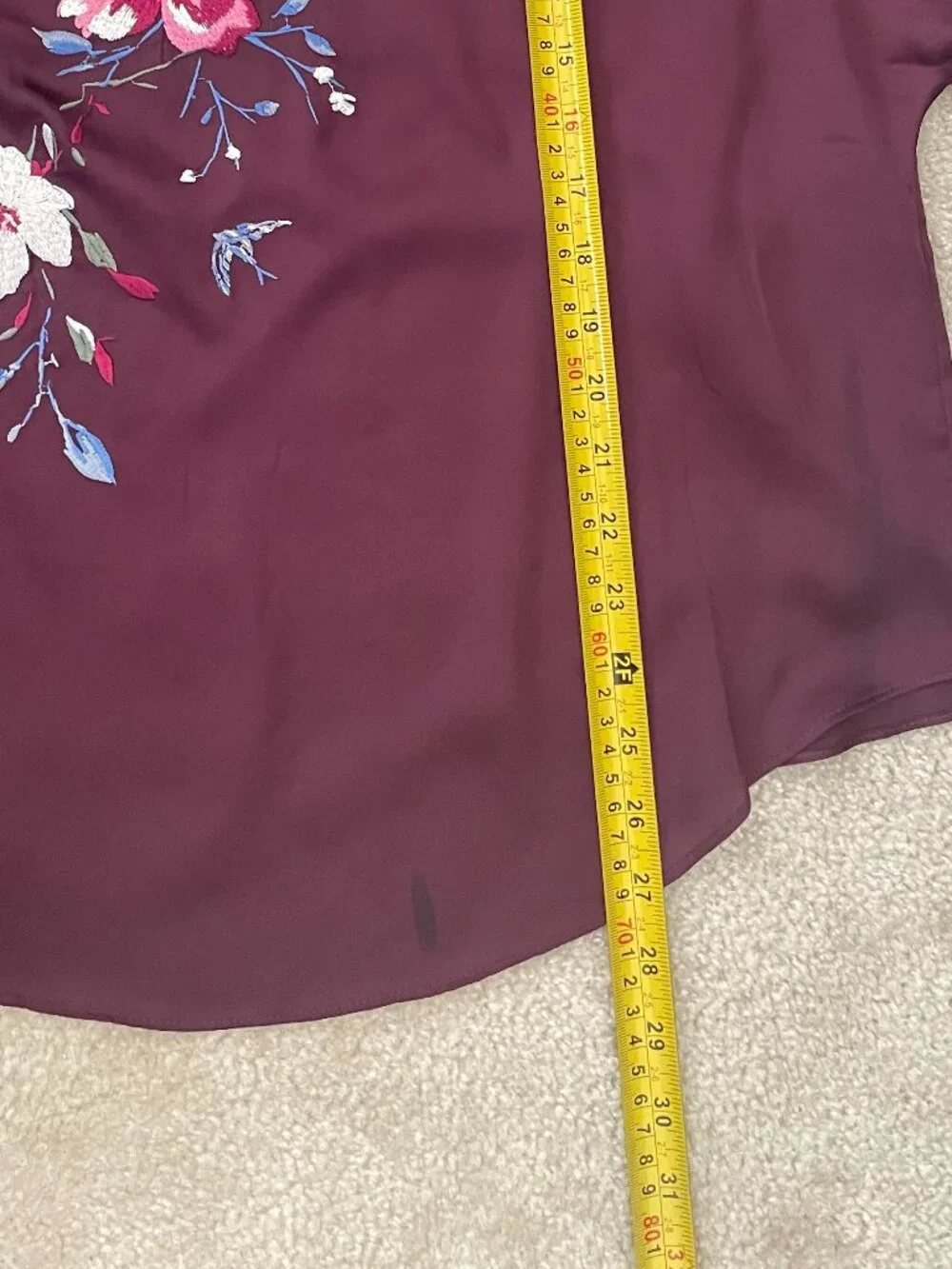 White House Black Market Embroidered Blouse Size M | Burgundy Floral Top - Picture 6 of 6